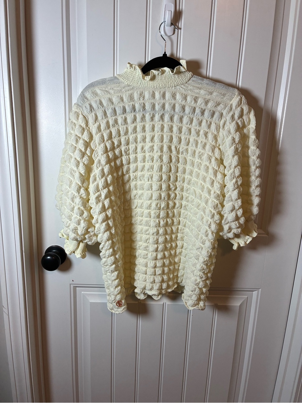 Simply Southern Pale Yellow Textured Ruffle Mock Neck Top